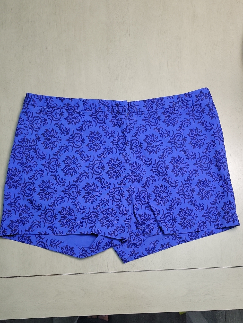 Cynthia Rowley cobalt blue damask high-waist shorts